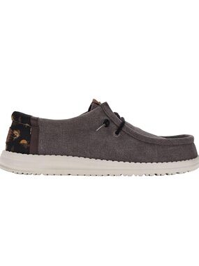 Hey Dude Wally Bass Gray Canvas Slip-On with Patterned Heel Accent